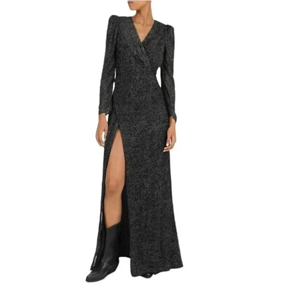 NWT Ba&sh Charlie Burnout Velvet Silk Maxi Dress in Black Puff Sleeve Size: XS - Picture 1 of 10